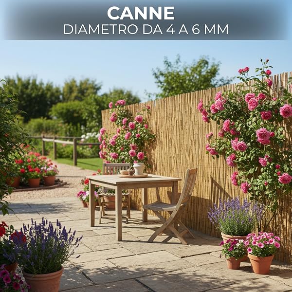 Arella Bamboo da Esterno Rilegate con Filo Metallico Cannette Canniccio Giardino, Terrazzo, Balcone, Stuoia Recinzione Decorativa In Canna 4÷6 mm Bambù Varie Dimensioni (1,5x5 MT) - 5