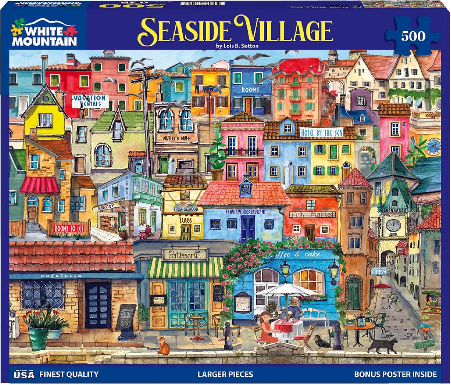 White Mountain 500 Piece Jigsaw Puzzle Italy Painting Puzzles with Large Pieces Gift for Adults 18"x24" - Seaside Village
