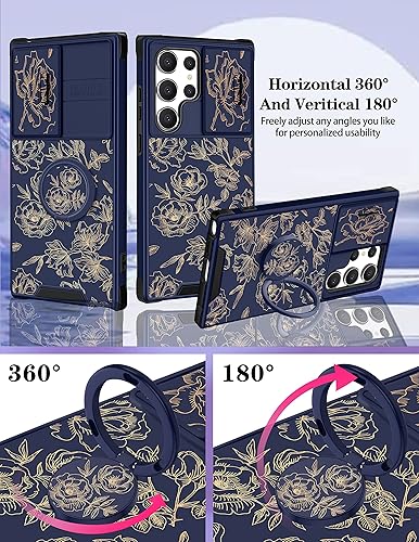 Miniatura 4 de Goocrux Funda 2 en 1 para Samsung Galaxy S23 Ultra con flores florales para mujeres y niñas, diseño femenino de flores doradas con cubierta