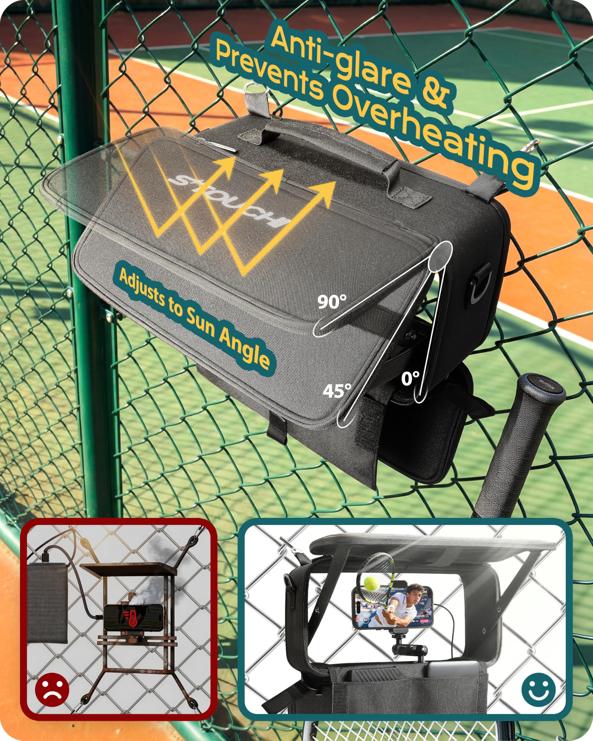 Stouchi Game Changer Mounting Kit, All-in-One Soft Fabric Fence Mount Bag with Anti-Glare Shade & Storage, Portable Fence Mount for Baseball Softball Tennis, Compatible with iPhone/GoPro/Mevo Start - 4