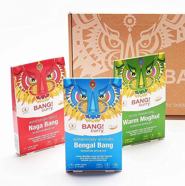 Curry Sauce Kits, Mild, Medium and Spicy Curry Spice Kits, Easy to Use, Ready in 10 Min, 100% Natural and Gluten Free (6 Pack) - BANG! Curry