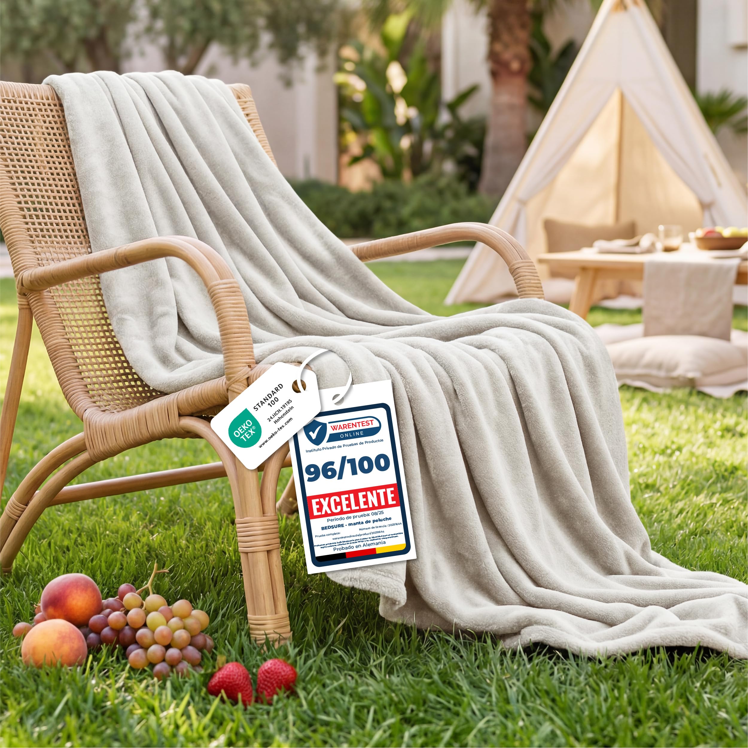 Bedsure Manta para Sofá Plaid - Suave y Calida, Franela Premium Extra Grande para Salon y Cama, Invierno y Verano, Tejido Agradable y Transpirable, XL 150x200 cm, Beige OEKO-TEX STANDARD 100