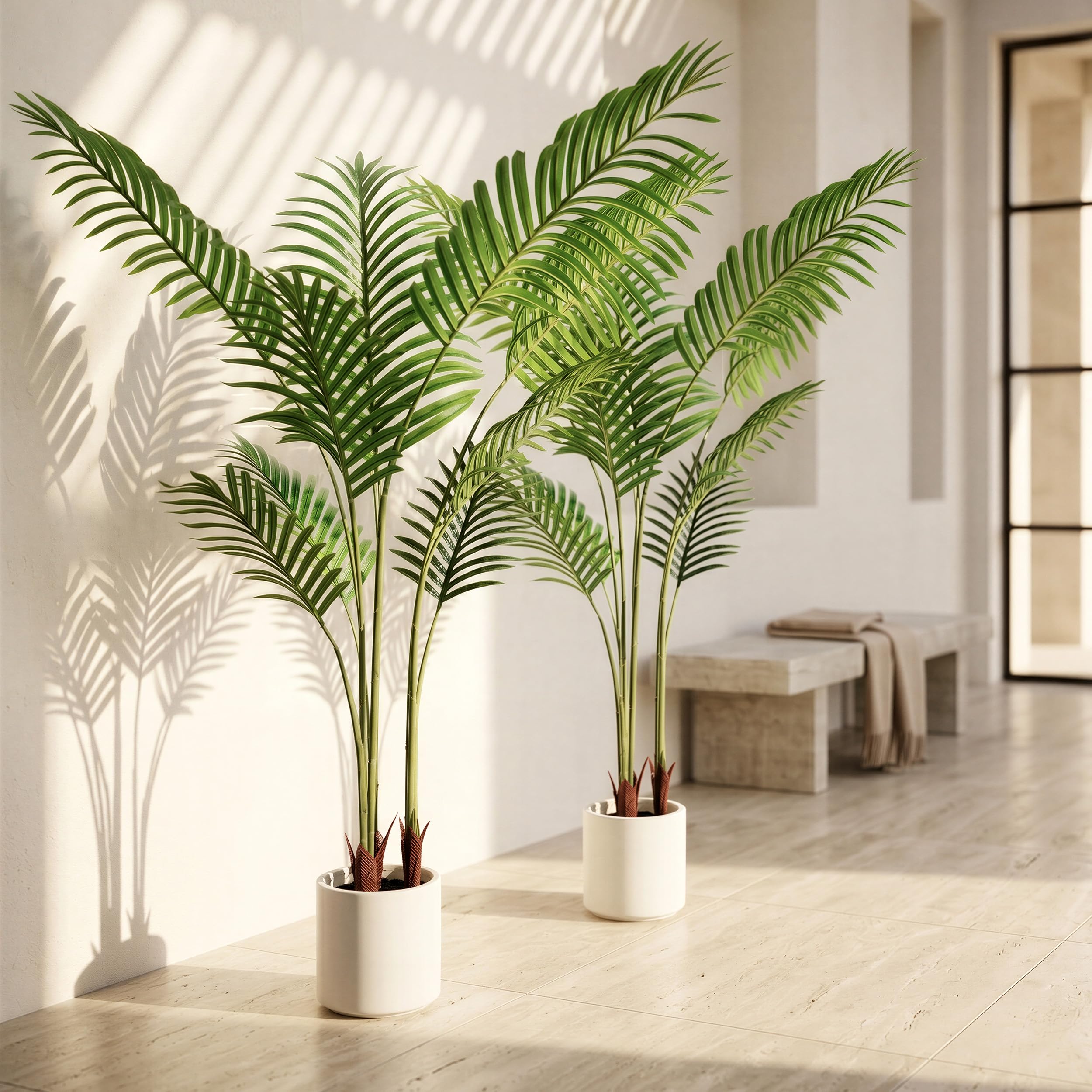 BEAUTYPEAK Palm Plant Kunstpflanze 120cm, Künstliche Pflanze 2 Stück | Langlebig und Formstabil Künstliche Pflanzen, Zimmerpflanze Deko für Wohnzimmer Balkon, Büro, Flur, Fake Plants Wie Echt