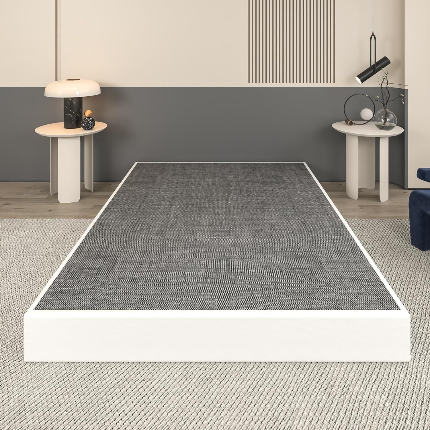 7 Inch Box Spring Queen Size Bed Base, Heavy Duty Metal Queen Mattress Foundation with Fabric Cover, Easy Assembly