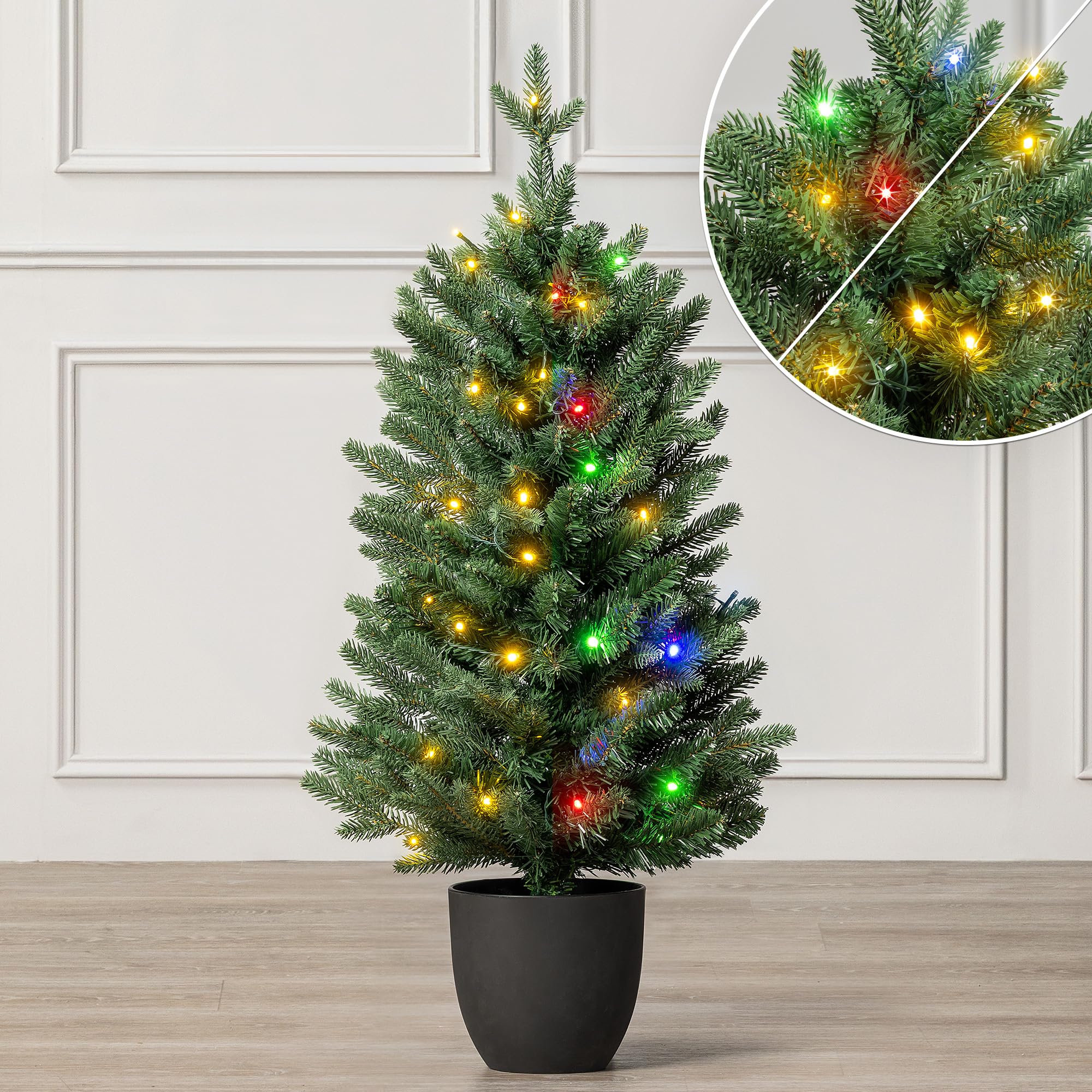 Christow Pre-Lit Arber Fir Christmas Tree, Dual Colour LED Lights, 3ft