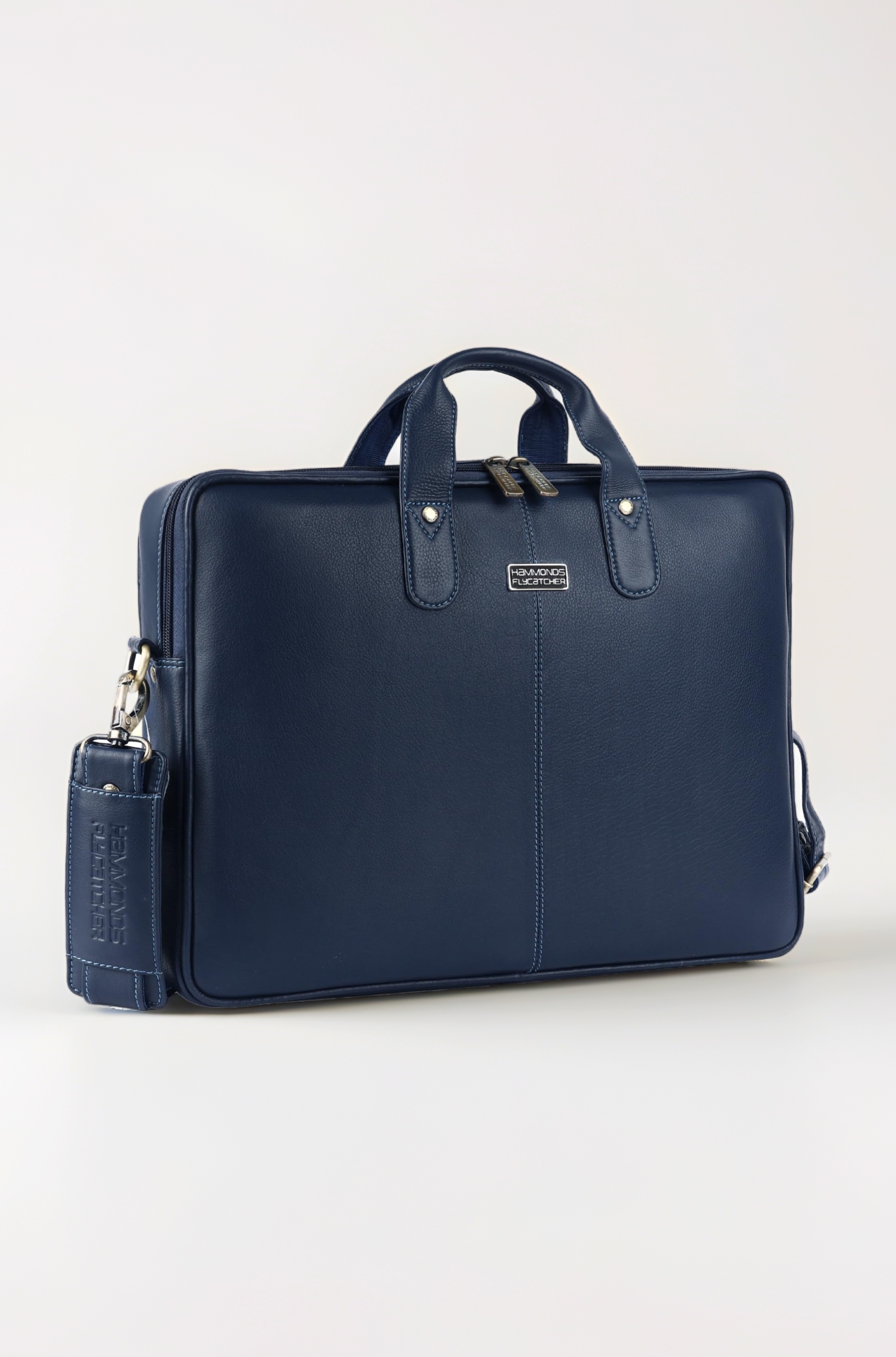 HAMMONDS FLYCATCHER Genuine Leather Office Bag for Men - 15.6 Inch Laptop Bag for Men for Professionals, Business Travelers - Adjustable Straps & Multiple Compartments - 1 Year Warranty - Blue_Napa