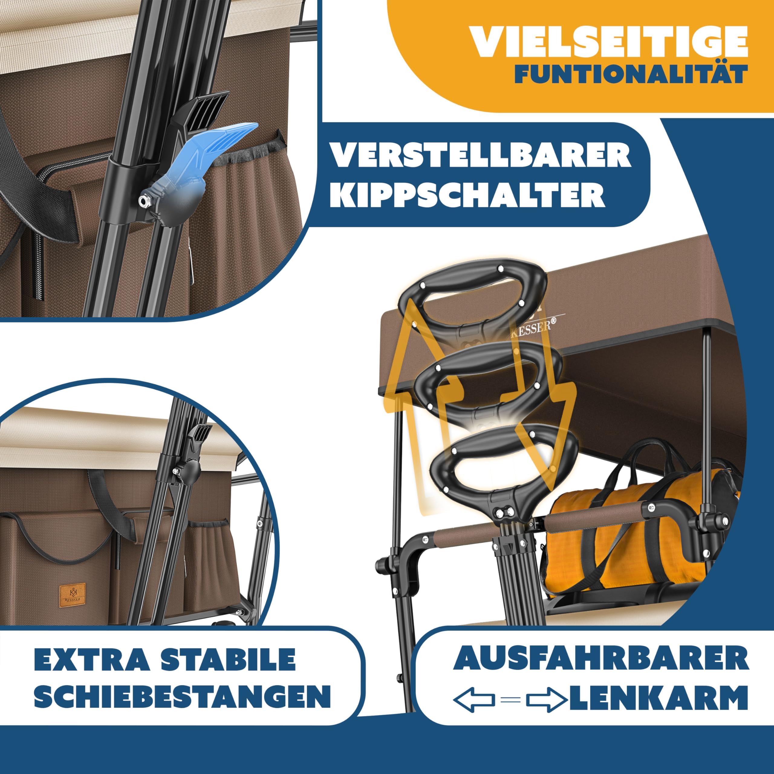 KESSER GTS-9100 - Carrello pieghevole con tetto, portata fino a 150 kg, con ruote in gomma dura e freni di stazionamento anteriore/posteriore, con serratura, copertura, intemperie e protezione da