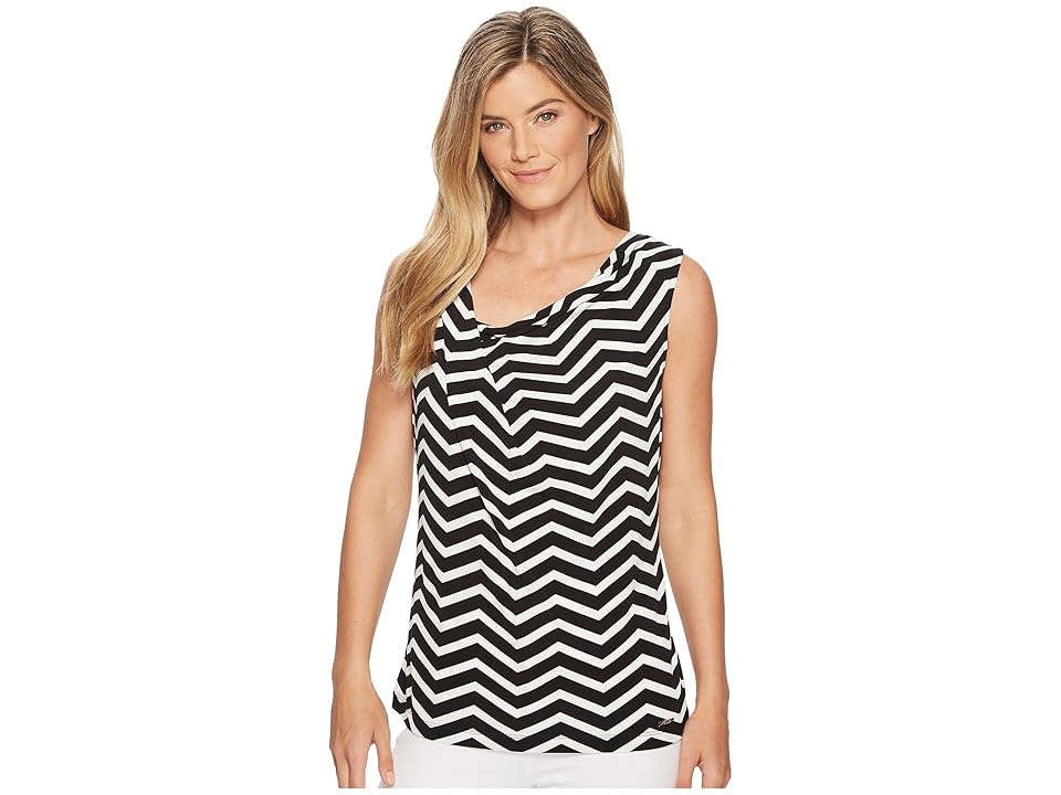 

Ivanka Trump Sleeveless Cowl Neck Printed Blouse (Black/Ivory) Women's Blouse