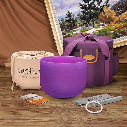 Miniatura 2 de TOPFUND - Cuenco de cristal de 8pulgadas, afinado en la nota A# y de color violeta, para el chakra pineal, instrumento de meditación y sanación del