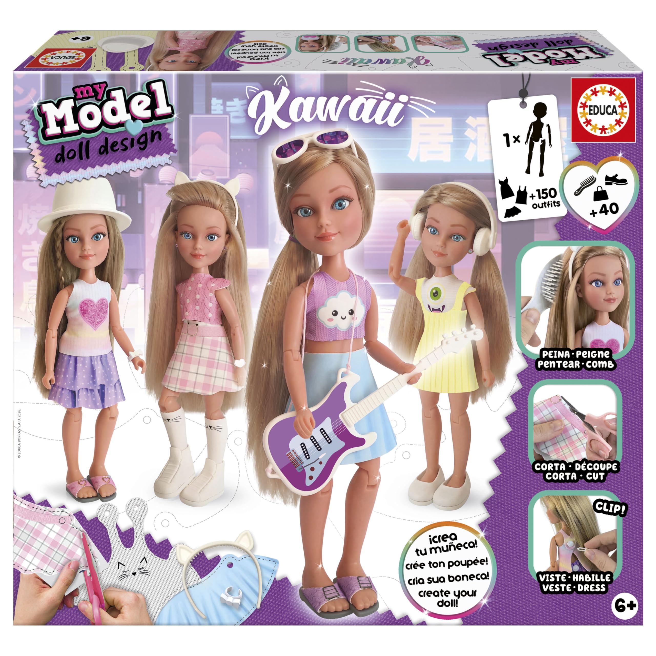 Educa - My Model Doll Design Kawaii | Kit de Diseño de Moda para Muñeca Articulada | CREA tu Propia Ropa y Peinados | Manualidades para niños a Partir 6 años (20651)