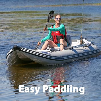 Sea Eagle 437ps PaddleSki Inflatable 1-2 Person Catamaran Boat Paddle, Motor, Fish, or Sail 4-in-1 Inflatable Watercraft Self Bailing
