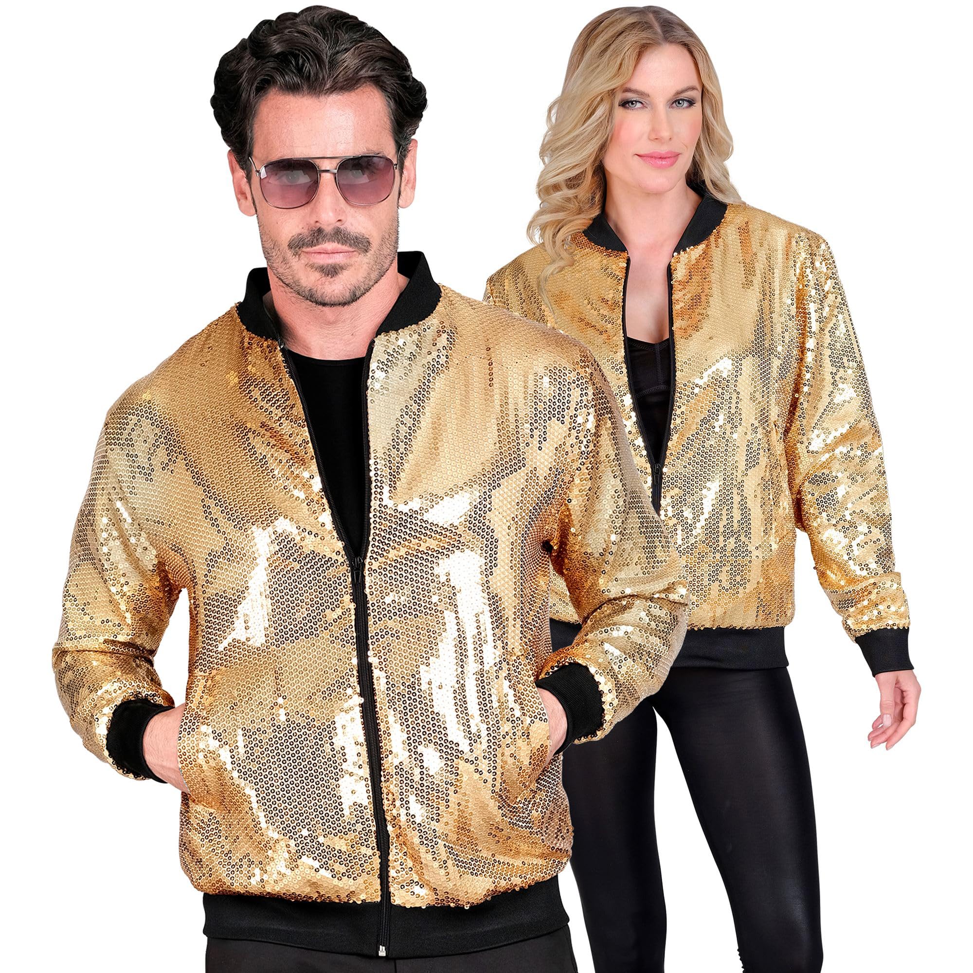 Veste Bomber Pailletée Or pour Soirée Disco