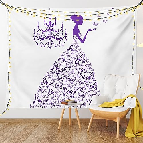 Miniatura 9 de Ambesonne Tapiz de amor, romántico FairtyTale Lady Mariposas con gráfico de araña antigua, colgante de pared para dormitorio, sala de estar,