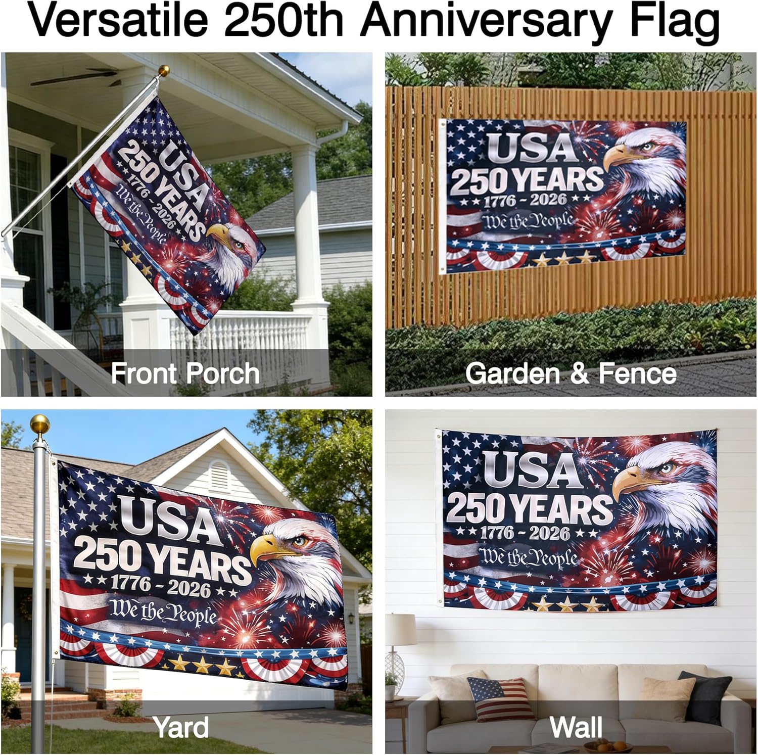 250 Anniversary USA Flag 3x5 FT Double Sided 3-Ply: 1776-2026 250 Year American Anniversary Flag for Outside Heavy Duty USA 250th Patriotic Commemorative Banner Reinforced Brass Grommets