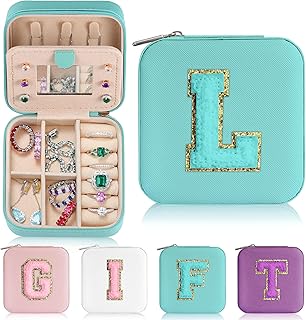 Parima Travel Jewelry Case for Girls Fashion, L Initial Blue Mini Box Airport Accessories Must Haves Gifts Girls, Aqua Blue