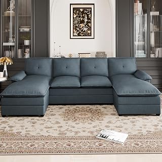 Shintenchi U Shaped Sectional Couch for Living Room,110" 4-Seater Comfy Couch with Double Chaise,Deep Seat Modular Sofa Couches with Thick Cushion & Soft Backrest,Dark Gray