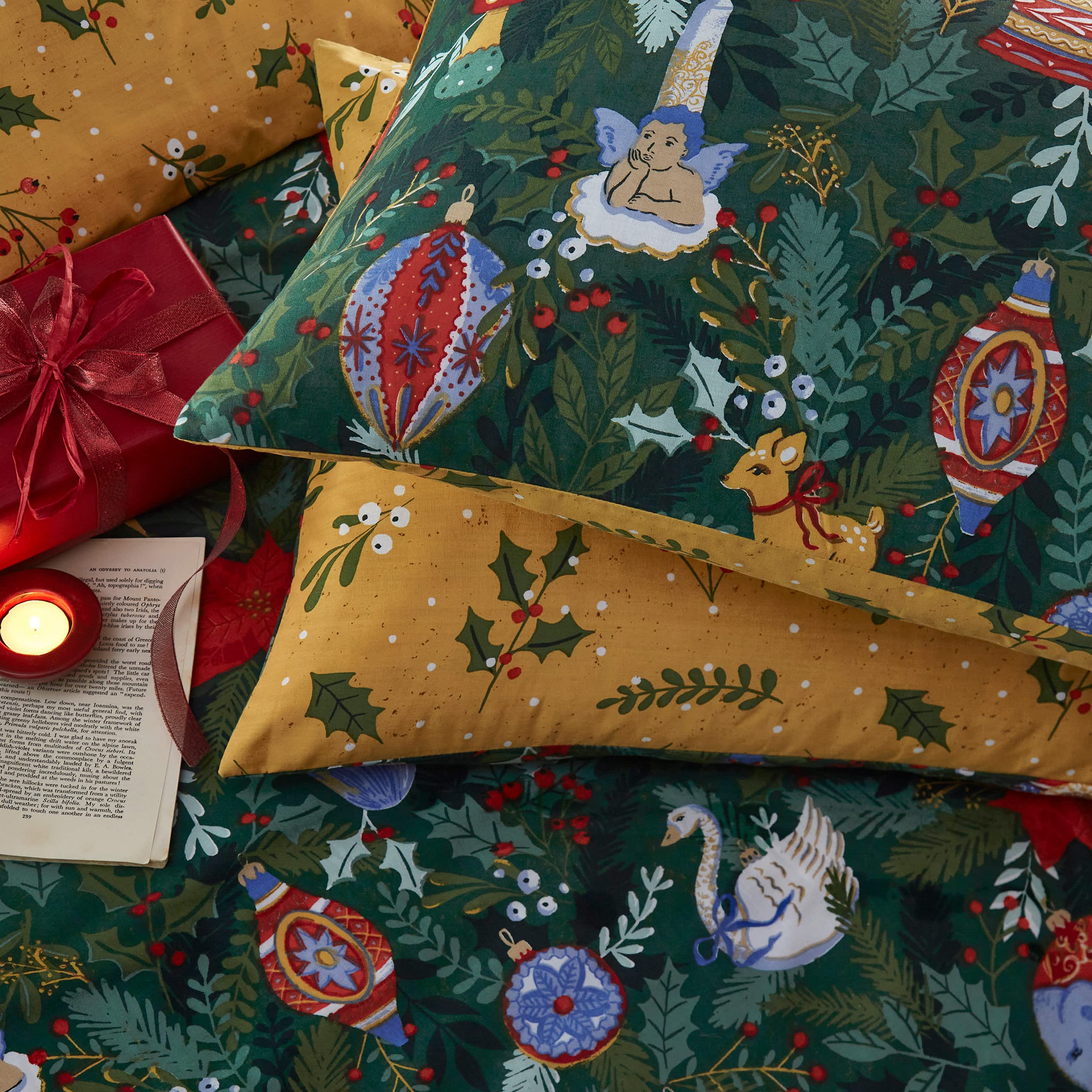 furn. Deck The Halls Set Copripiumino (Verde Pino - Doppio)