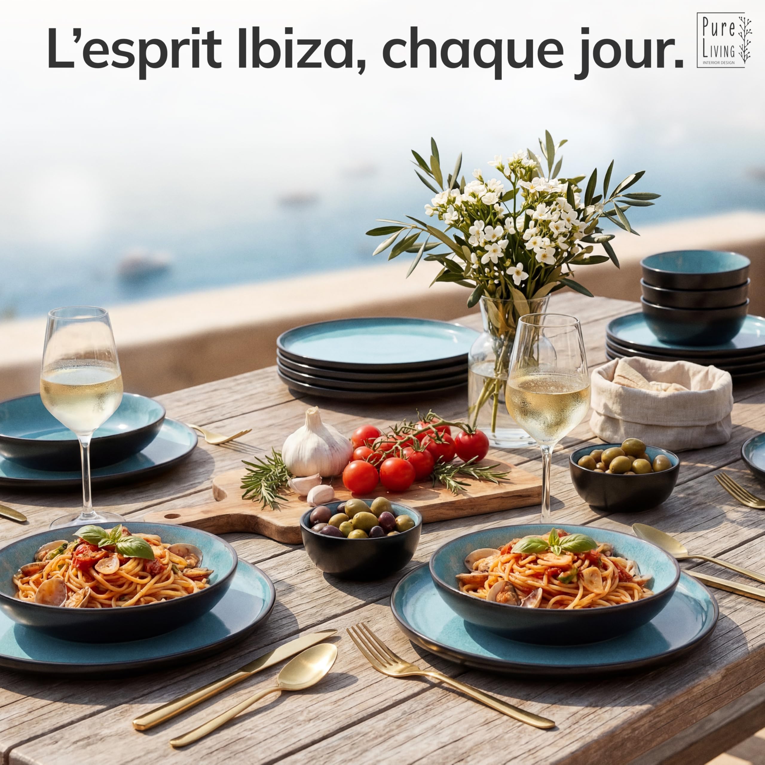 Ensemble Prestige de Services de Table: Assiettes Creuses en Porcelaine pour 6 Personnes - Élégantes Assiettes de Service pour une Expérience Culinaire Raffinée, Pure Living aigue-marine