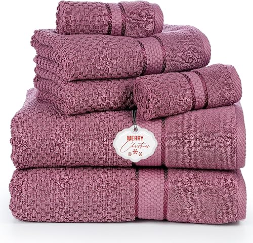 Ample Decor Juego de 6-2 toallas de baño, 2 toallas de mano, 2 paños de lavado, ideal para regalo, hotel, gimnasio, spa, color morado uva