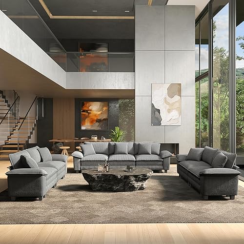 Miniatura 35 de HERA'S HOUSE Juego de sofás seccionales modulares de 3 piezas, juego de sofá de gran tamaño con sofás de dos plazas y sillón, cómodos sofás nube con