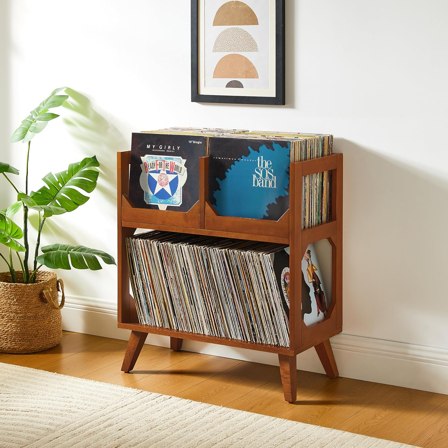 Crosley Furniture Asheville Medium Mid-Century Modern Record Stand, Vinyl Storage, Holds up to 260 Records, Walnut