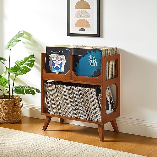 Miniatura 7 de Crosley Furniture Asheville - Soporte para discos moderno de mediados de siglo, almacenamiento de vinilo, con capacidad para hasta 260 discos, nogal