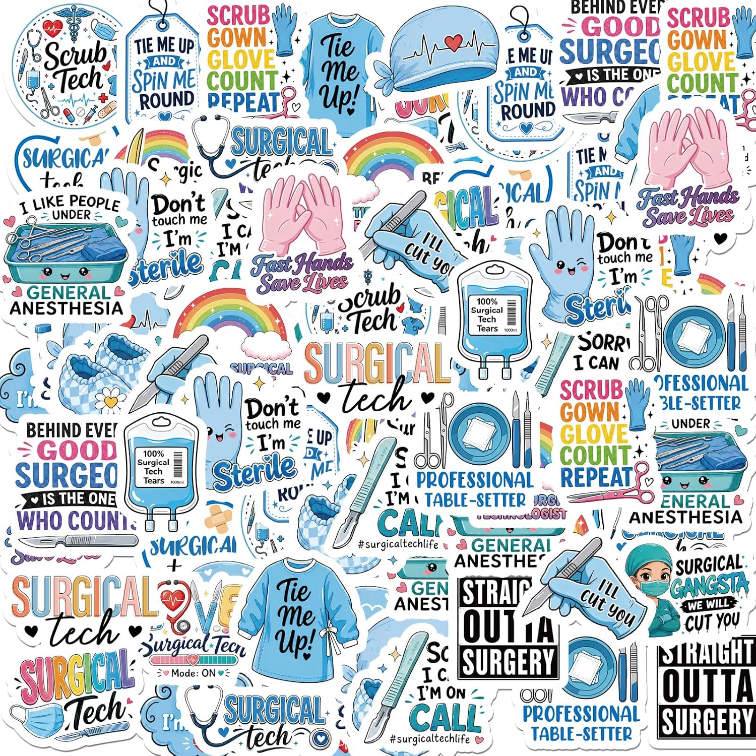 Surgical Tech Week Gifts - 100 Pcs Scrub Technologist Stickers Bulk
