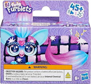 FURBY DJ Furblets Dis-Co-Dazz Mini Electronic Plush Toy with Funny Stretchable Sound Effects & Music, Speaks Furbish, Pink, Purple, Black