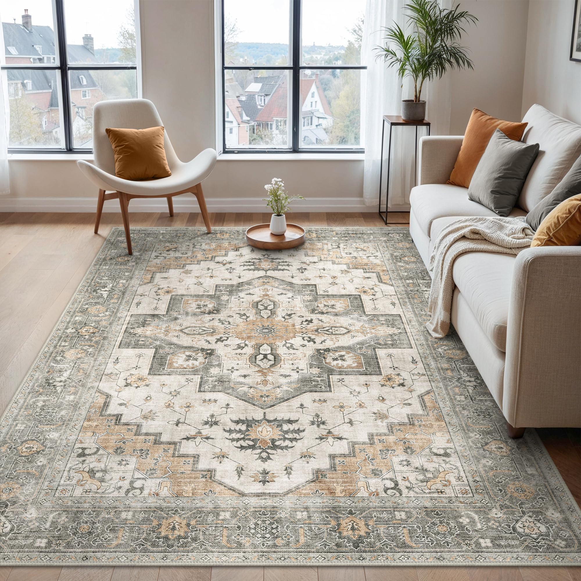 BEIMO Waschbarer Teppich Wohnzimmer Vintage, Boho Teppich Schlafzimmer Groß Orientalisch rutschfest für Badezimmer Esszimmer