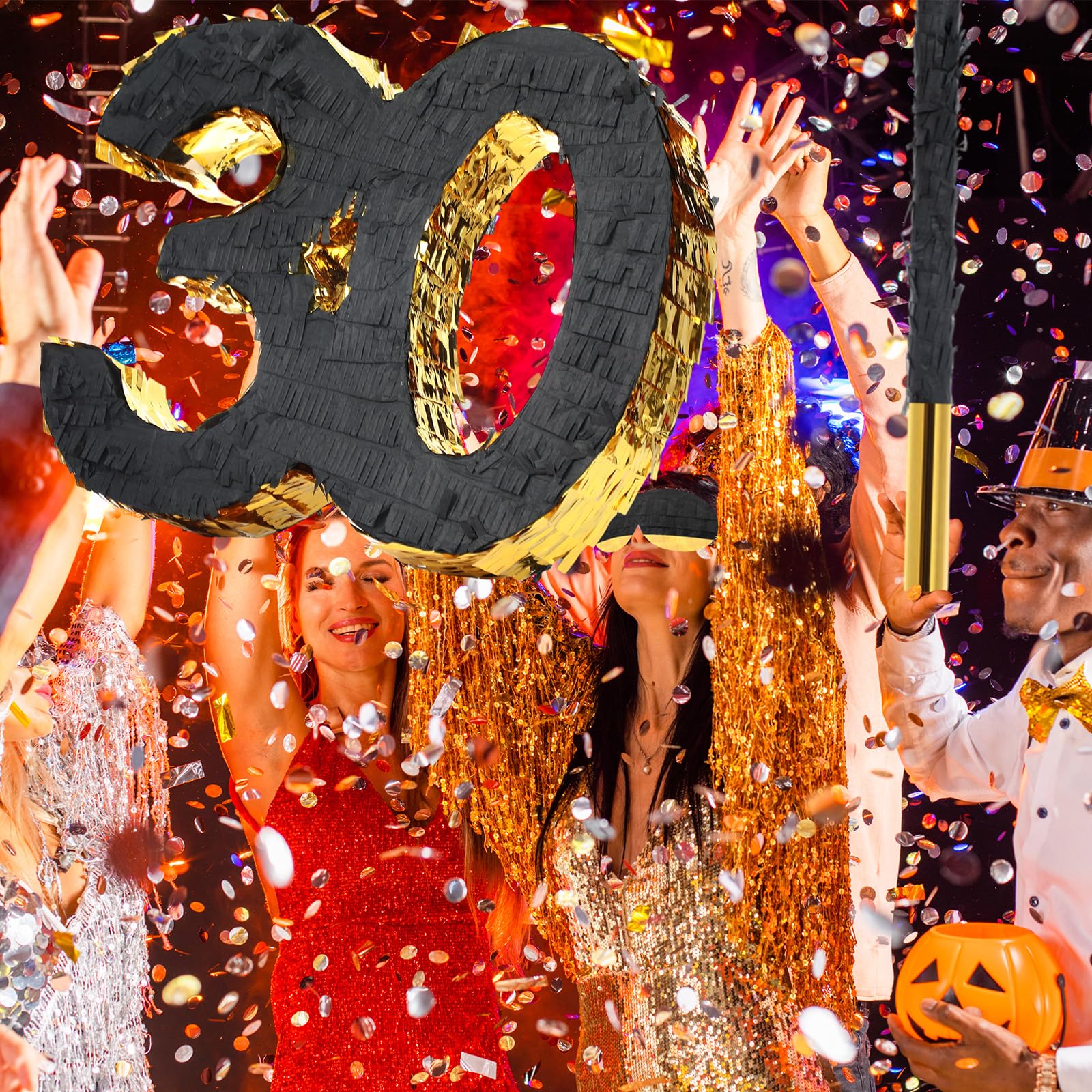 Gemscream Piñata de cumpleaños número 30 de 16 pulgadas con palo de piñata, confeti vendado para hombres y mujeres, regalos de fiesta de 30 cumpleaños, decoraciones de aniversario