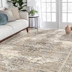 RUUGME Washable 5x7 Area Rugs - Large Rugs for Living Room Stain Resistant Carpet Vintage Rugs for Bedroom with Non Slip Backing Home Decor Floor Decoration Mat (5x7 Beige)