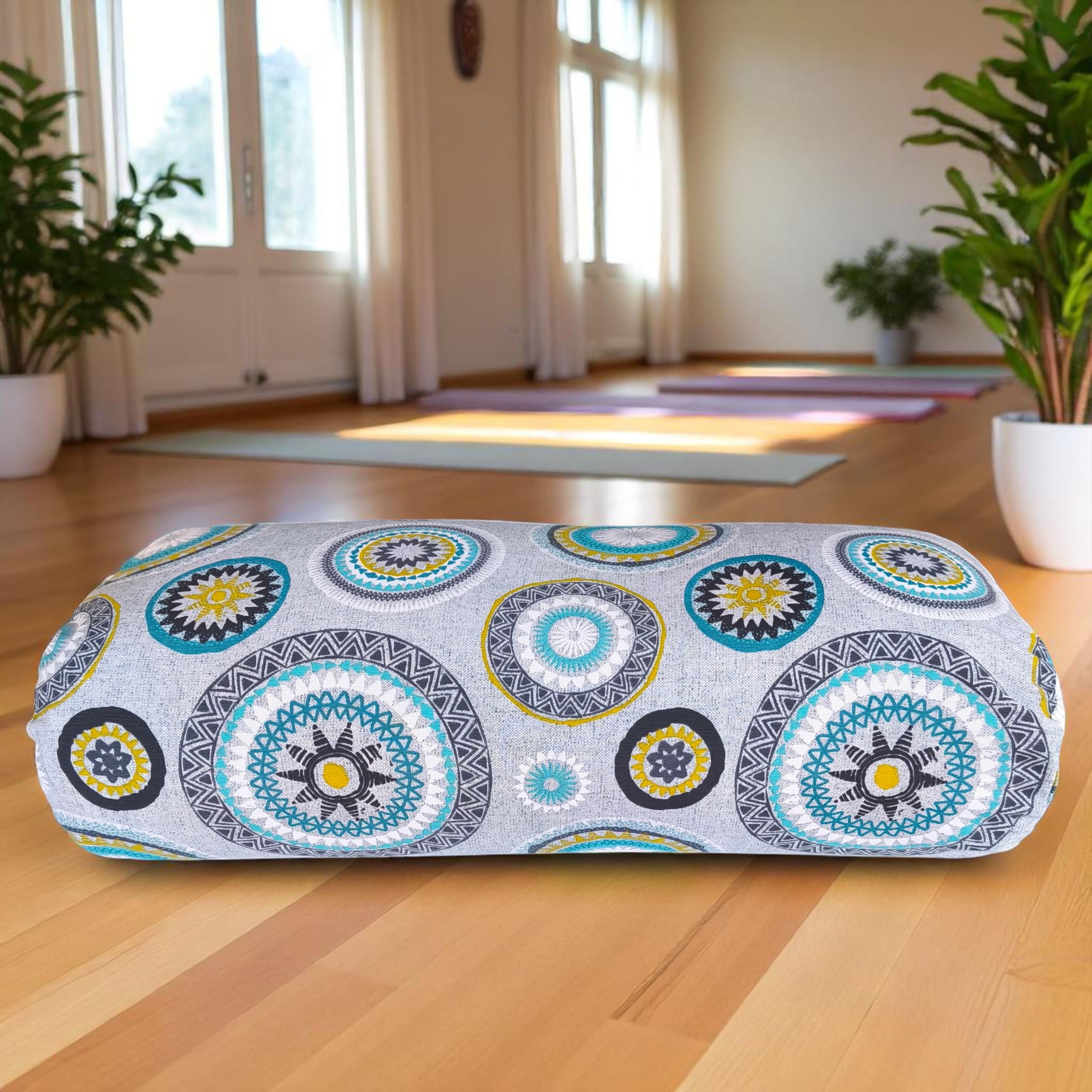 Bolster rectangulaire pour Yoga Corfu, Coussin de Yoga, Yoga Accessoires, Housse Amovible Lavable, Rembourrage Fait à partir de Balle d'épeautre Bio, poignée de Transport, 62x26x15cm