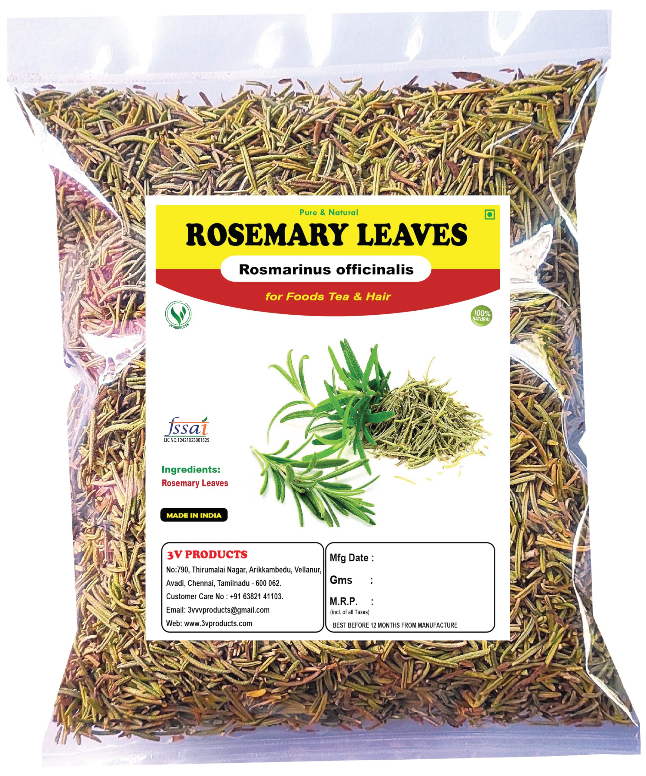 3V PRODUCTS Rosemary Dried Leaf - Pack of 2x50 grams - Rosemary For Foods & Hair | Rosemary Herb Tea | Organic | Natural (B0CVGRRG16) Amazon Price History, Amazon Price Tracker
