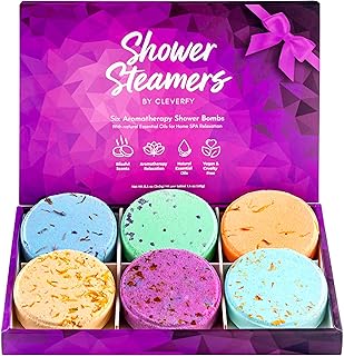 Cleverfy Shower Steamers Aromatherapy - Variety Pack of 6 Shower Bombs with Essential Oils. Self Care Christmas Gifts for Women and Stocking Stuffers for Adults and Teens. Purple Set
