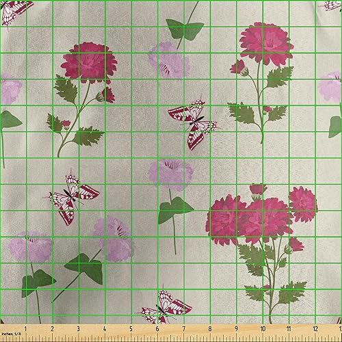 Miniatura 3 de Ambesonne Floral Fabric by The Yard, Spring Time Flowers Spread Bouquet on Pastel Tone Backdrop Pattern, Decorative Satin Fabric for Home Textiles