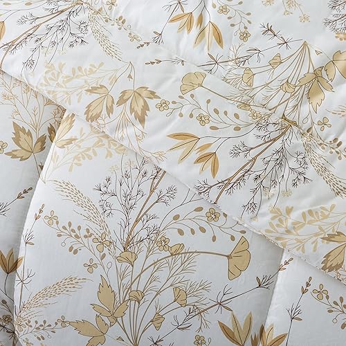 Miniatura 6 de Lemfux Juego de edredón tamaño individual, 3 piezas, 100% algodón con patrón floral caqui, juego de edredón delgado tamaño individual, estampado de