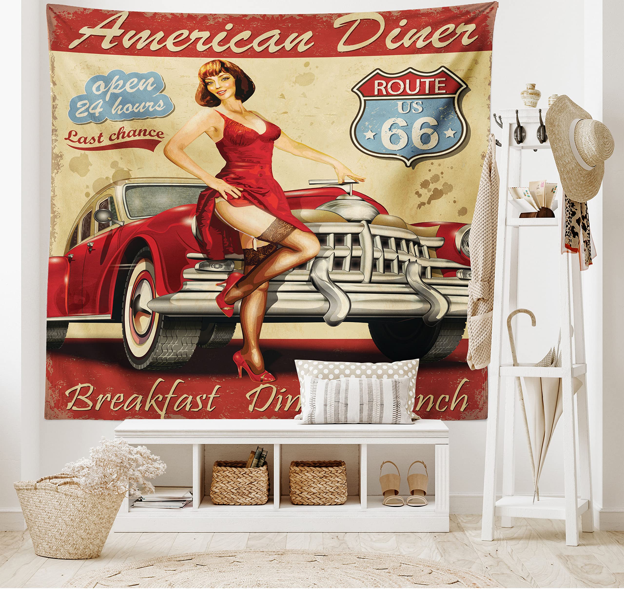 Amazon.co.jp: Lunarable Route 66 タペストリー アメリカンダイナー