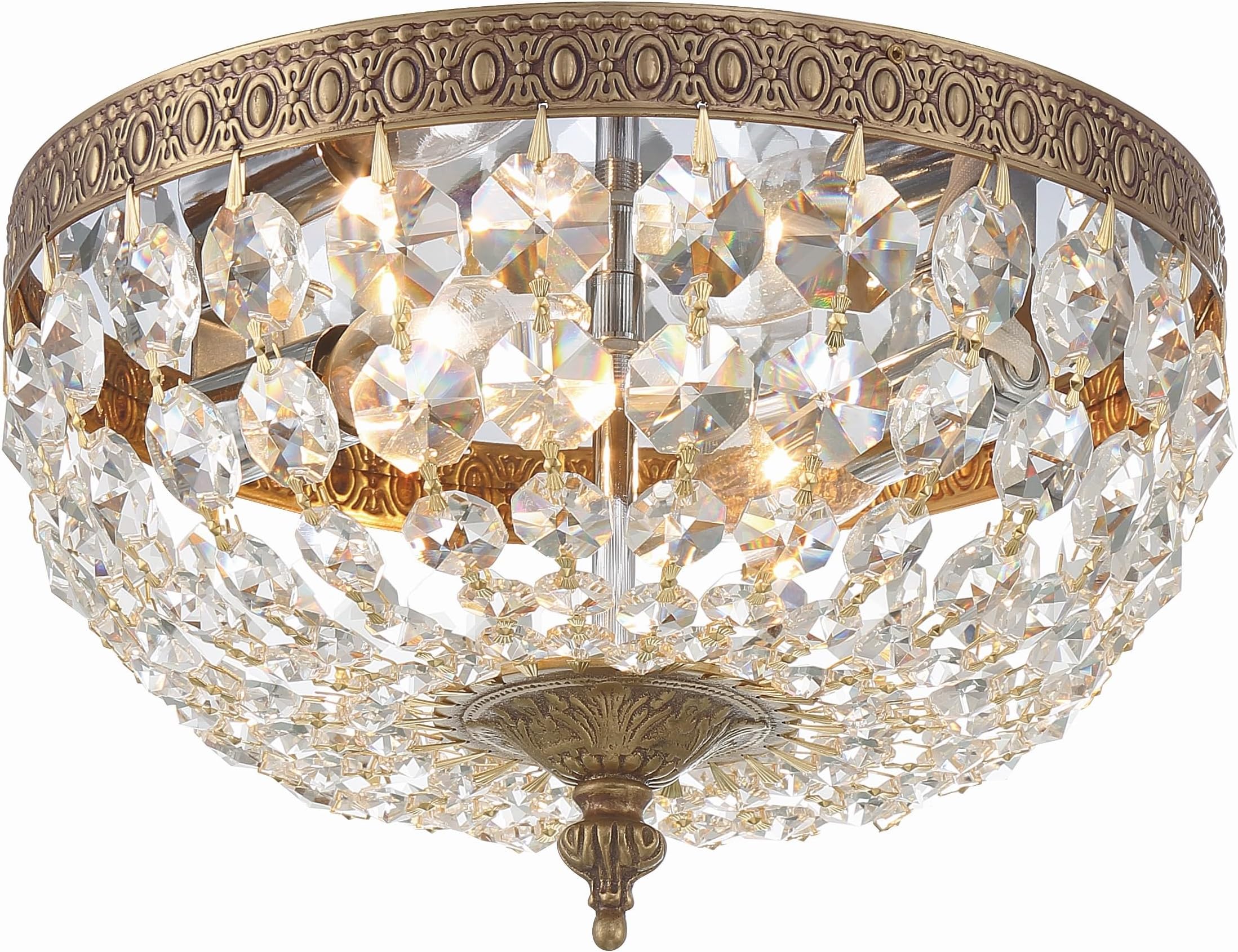 Crystorama 2 Light Clear Italian Crystal Olde Brass Flush Mount