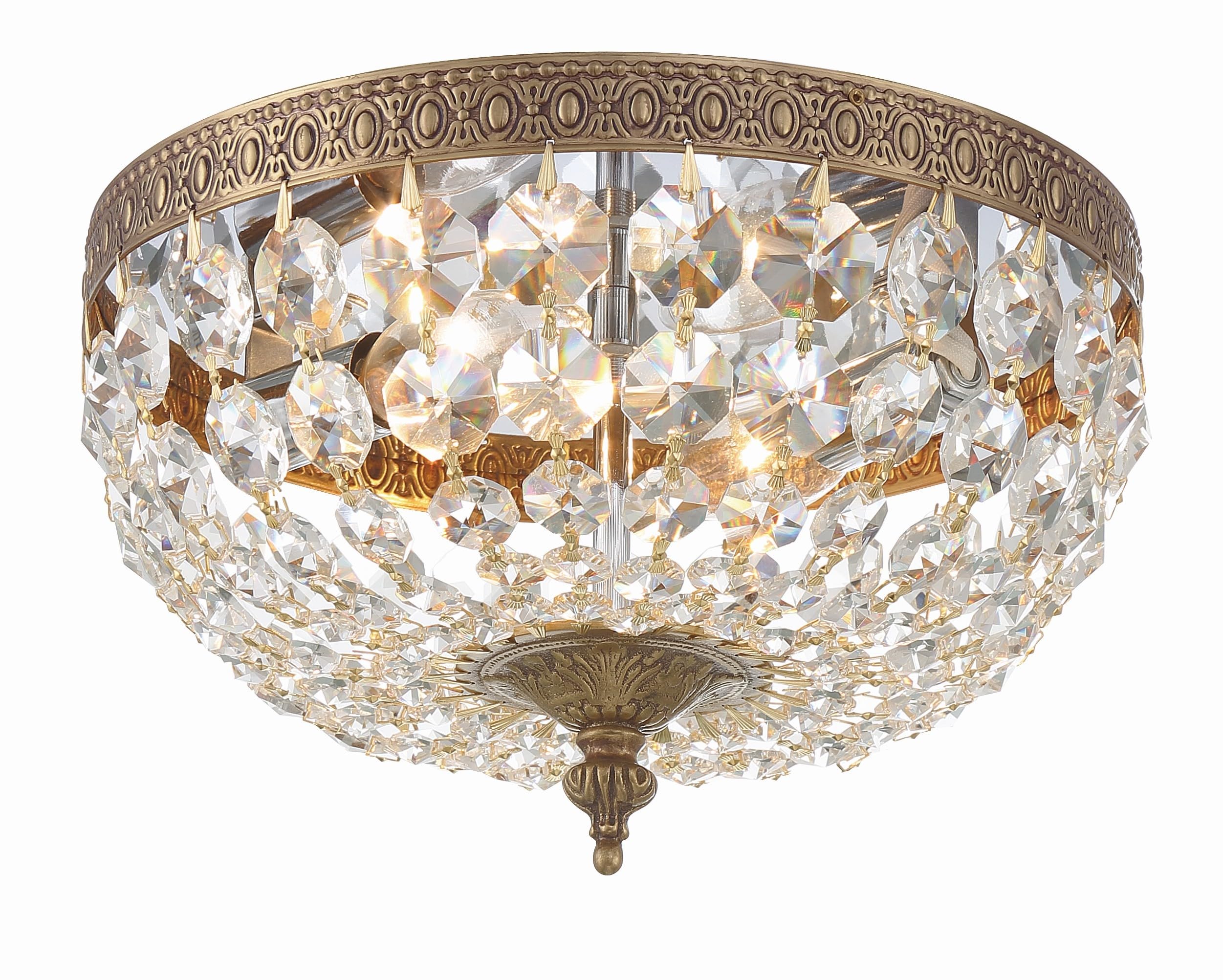 Crystorama 2 Light Clear Italian Crystal Olde Brass Flush Mount