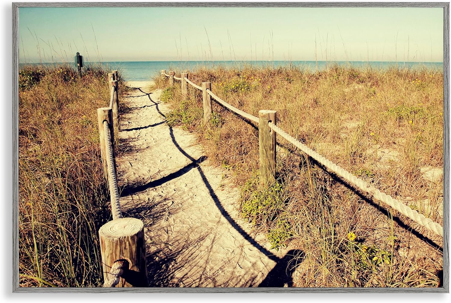 Stupell Industries Sandy Path Railing Framed Giclee Wall Art Design by Gail Peck, Gray Framed, 18 x 12