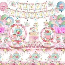 KEFAN Tea Birthday Party Decorations, Tea Theme Party Tableware Supplies including HAPPY BIRTHDAY Banner, Plates, Cups, Napkins, Tablecloth, Balloons for Girls Birthday Party, Serves 20
