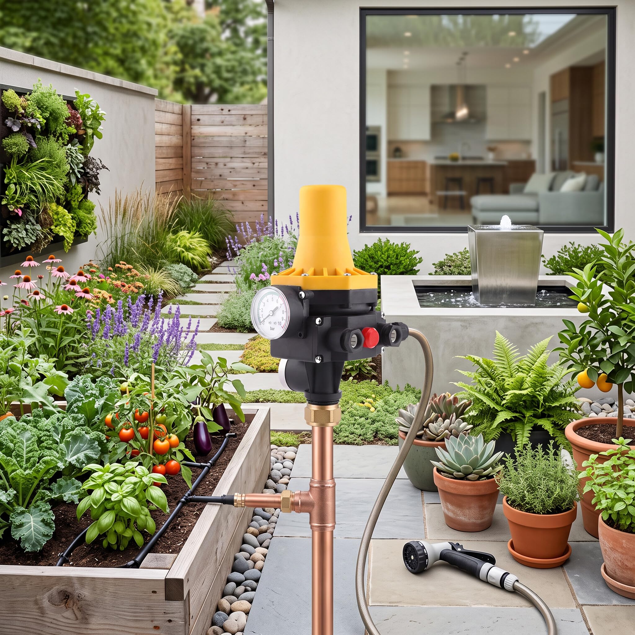 Contrôleur de Pression de Pompe Contrôleur Pompe à Eau électronique avec un Gage Pression pour House Garden 220V