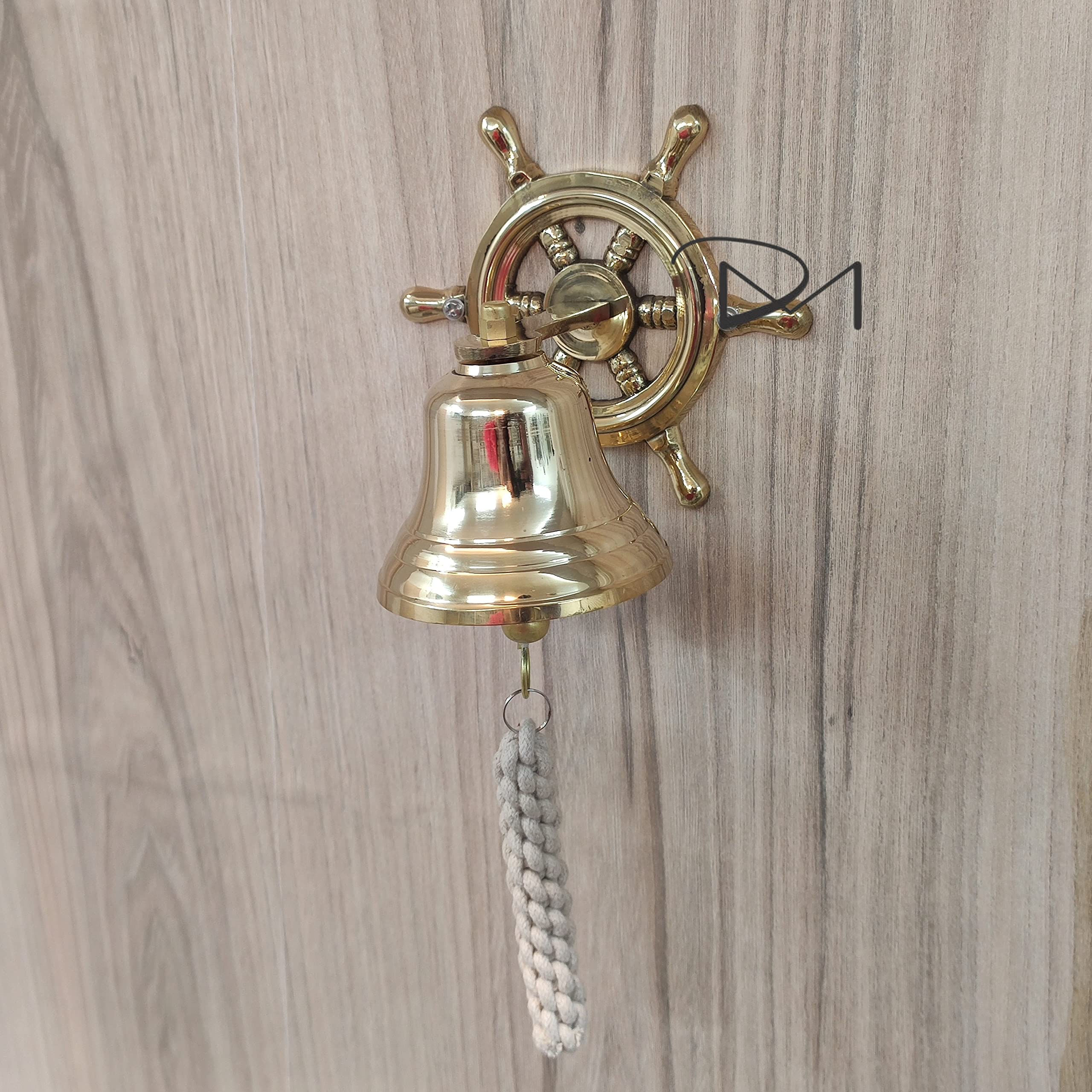 Brass Ship Door Bell Wall Hanging Decor Small Size Wheel Style Bracket-image-26