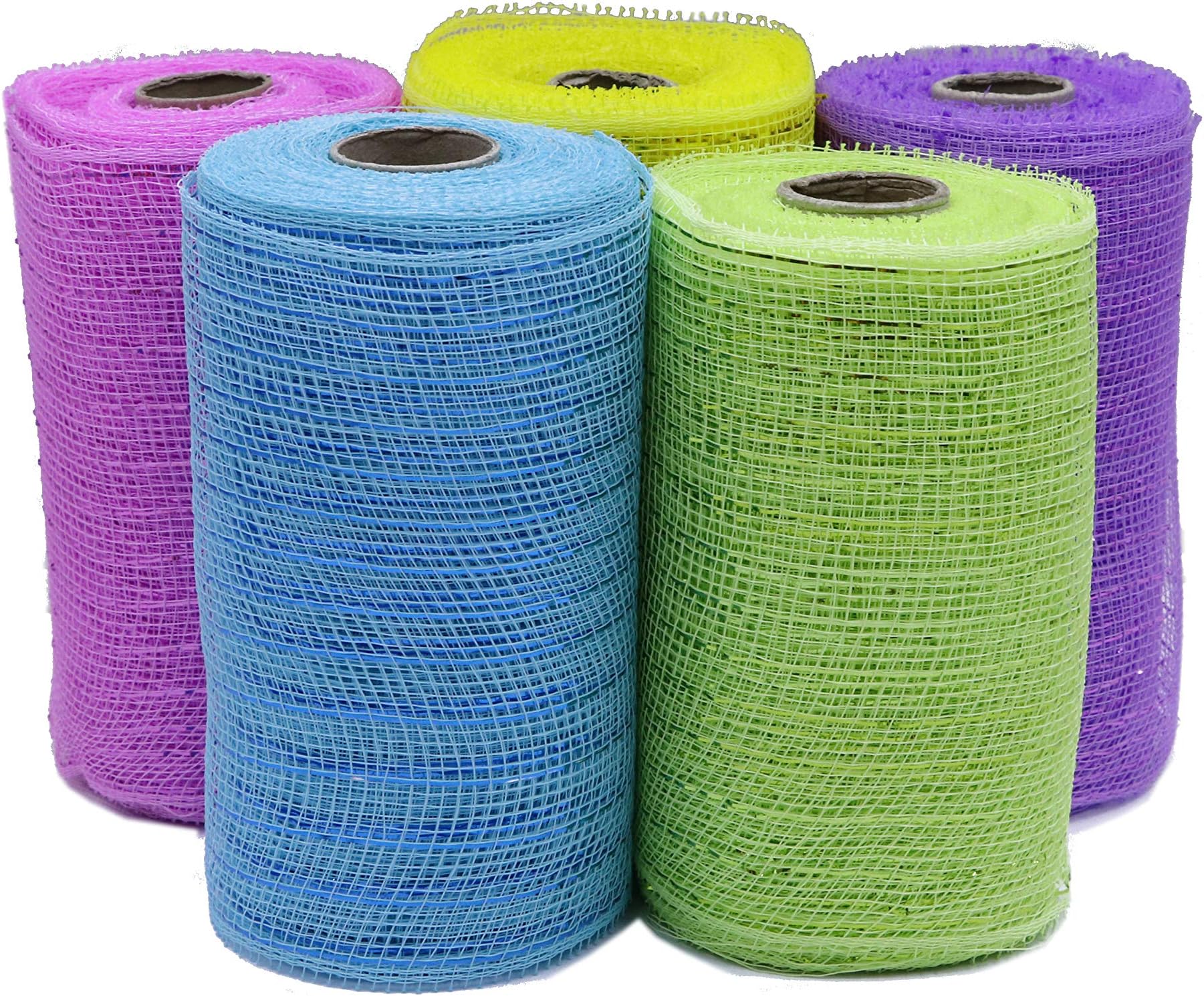 6 inch x 30 feet(10 Yards)-YYCRAFT Metallic Poly Mesh Ribbon for Easter Day Decoration/Wreath Making Craft(5 Pack)