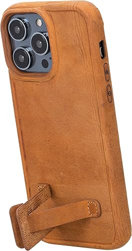 Miniatura 5 de Bayelon Funda de casco para iPhone 14 Pro - Funda delgada 360 de grano completo - Funda de cuero con función de atril (marrón antiguo)