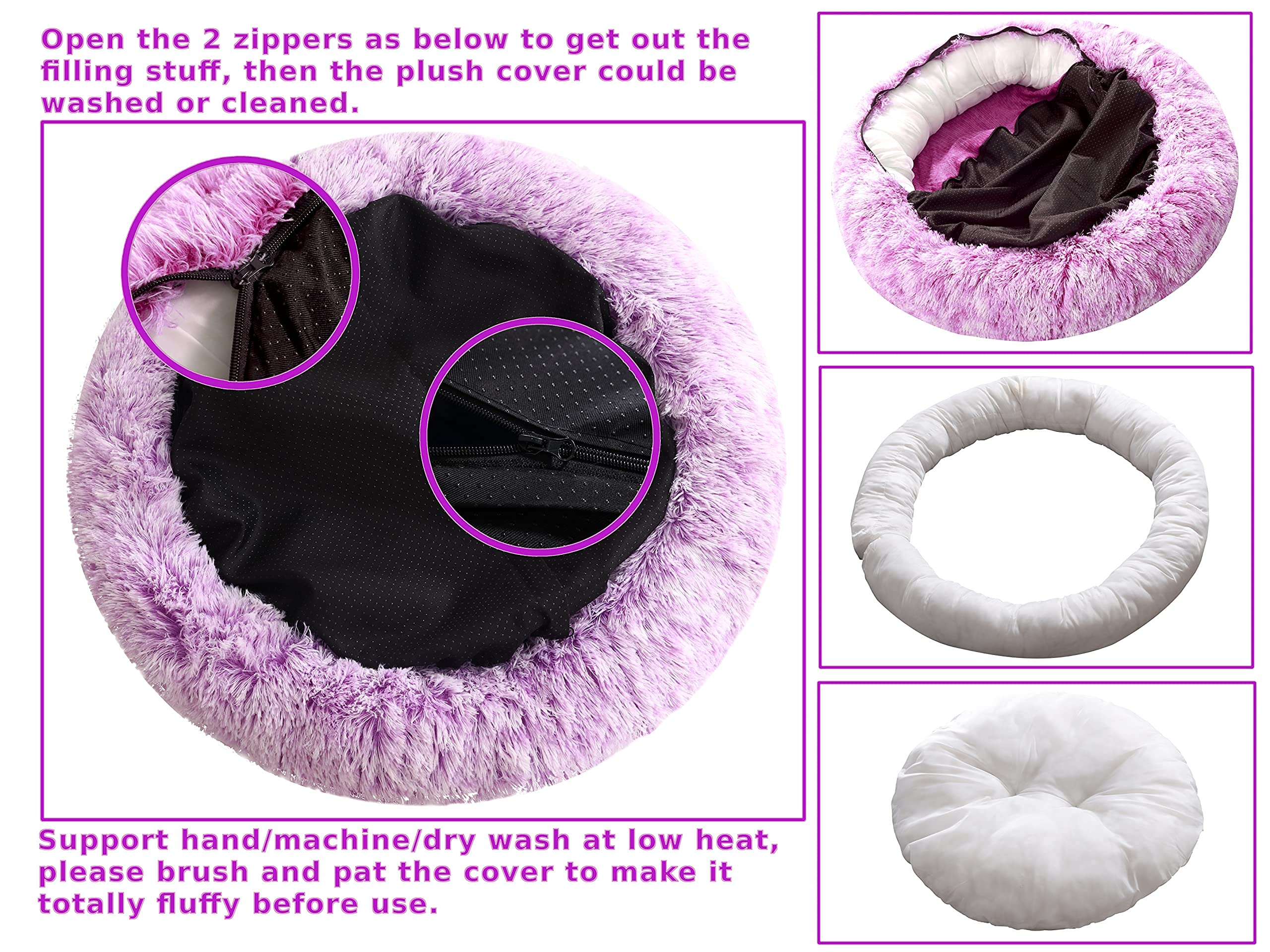 Hundebett für extra große Hunde - Ø 115 cm beruhigendes Donut-Haustierbett mit abnehmbarem & waschbarem Bezug, Flauschiges Kunstfell rundes Kissen kuscheliges Bett