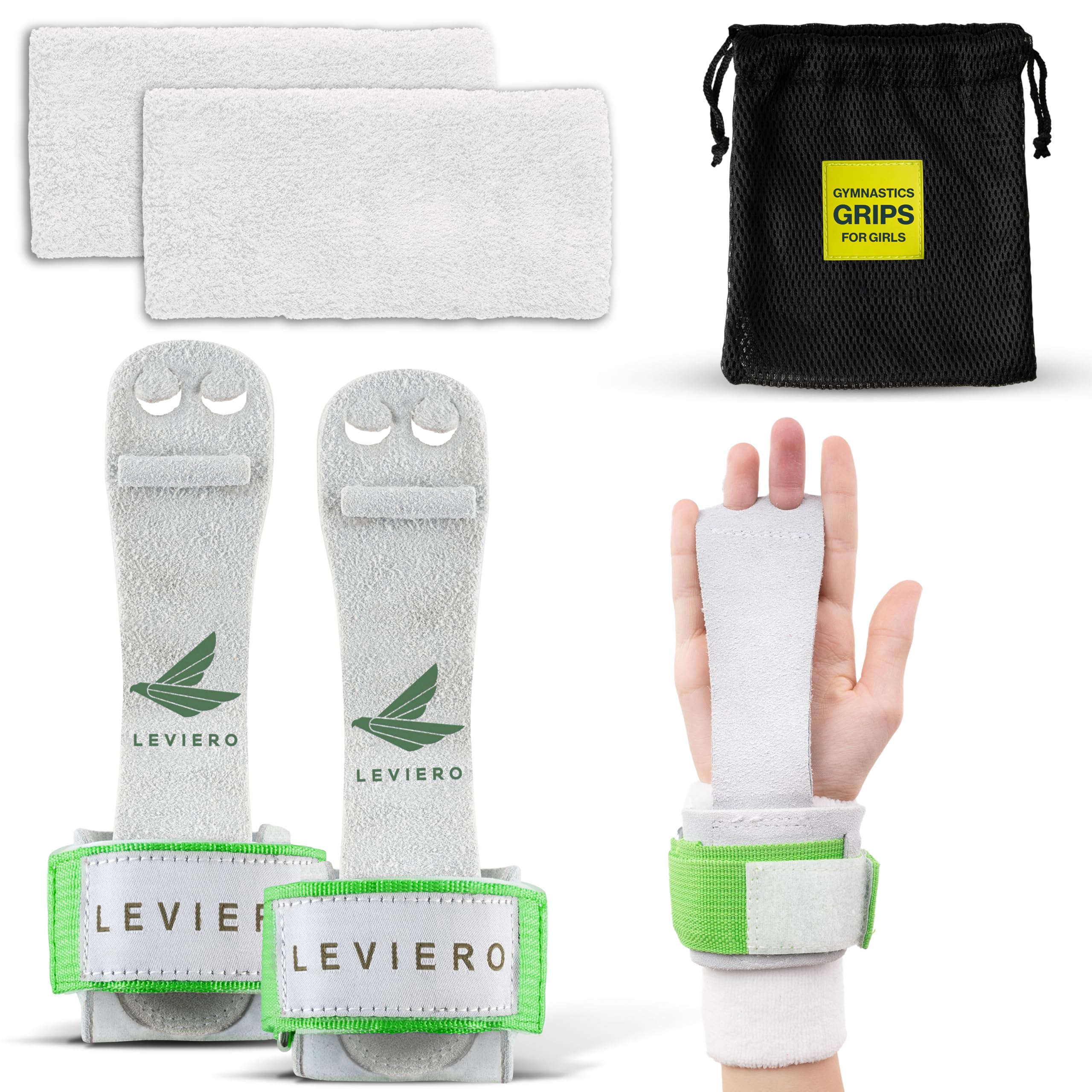 LEVIERO Gymnastics Grips Set Narrow Nippers, Grips for Gymnastics Girls, Dowel Grips with Soft Leather, Hook and Loop Wrist Straps, and Adjustable