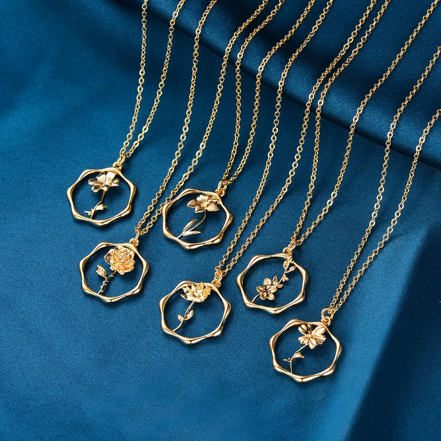 Gold Necklace for Women Layered Birth Flower Necklaces 18K Gold Plated Custom Birth Month Floral Necklaces Paperclip Chain Necklace Women Anniversary Birthday Gifts for Women - Image 7