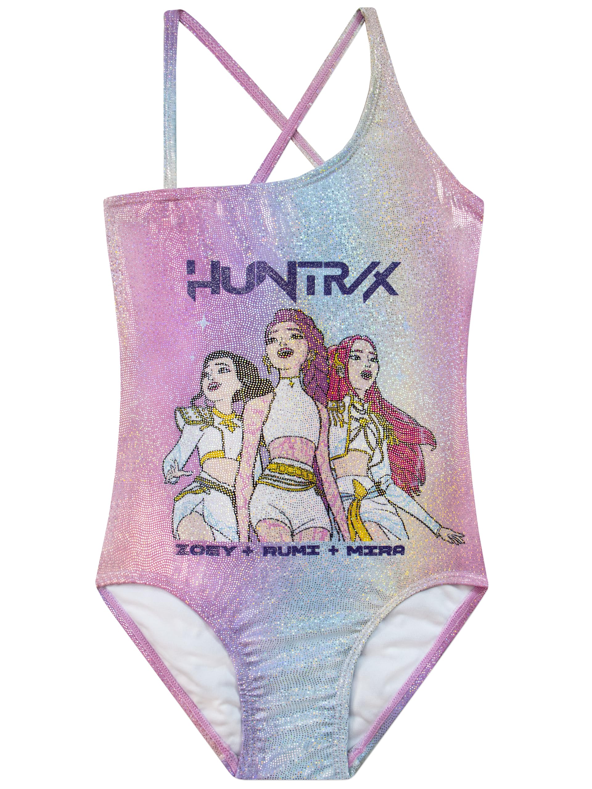 KPop Demon Hunters Huntrix Costume Piscina Bambina, Costume Nuoto Bambina Intero Olografico con Zoey, Rumi E Mira
