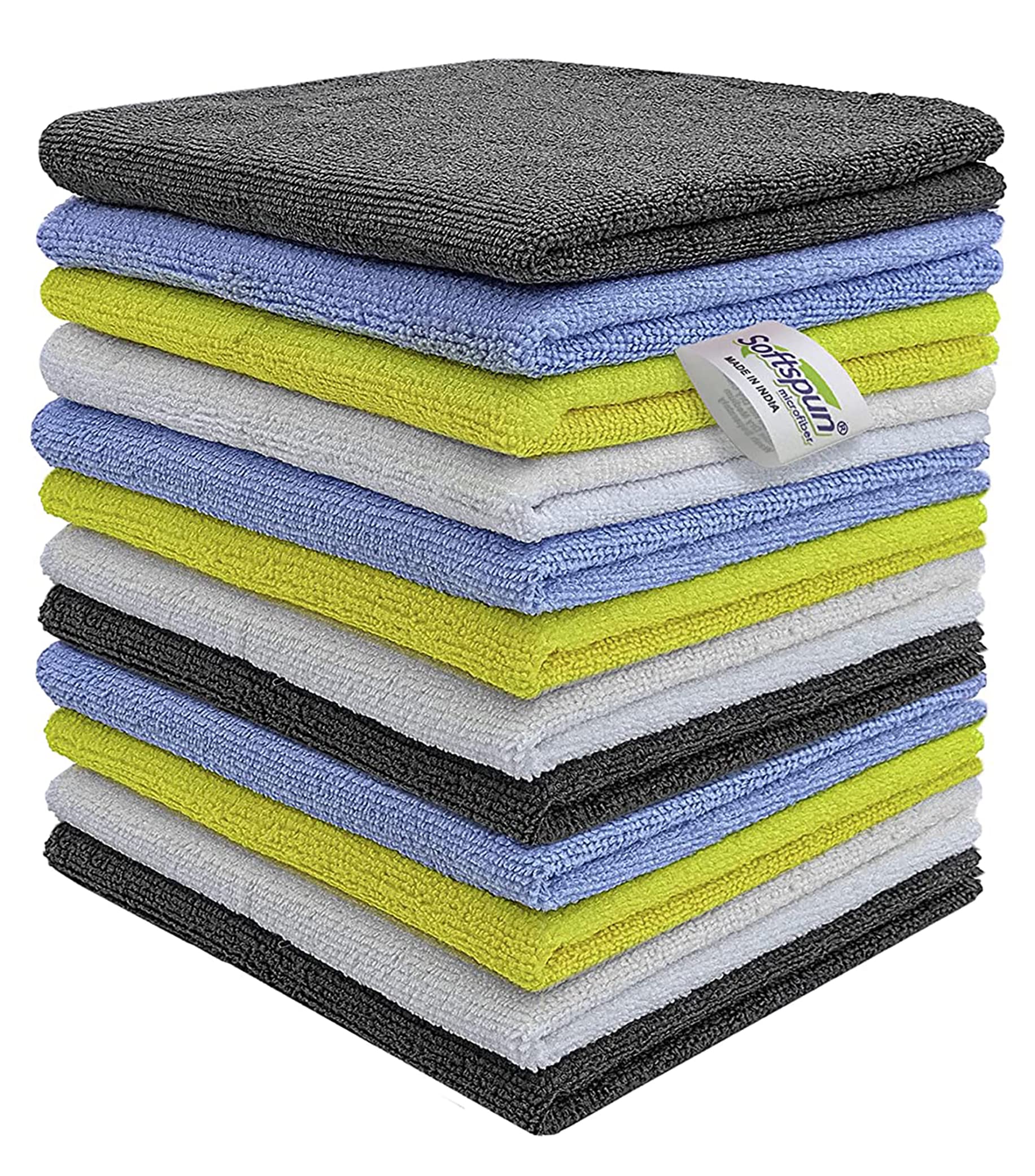 SOFTSPUN Microfiber Cloth 40x40 cms Multi-Color - Thick Lint & Streak-Free Multipurpose Cloths - Automotive Microfibre Towels for Car Bike Cleaning Polishing Washing & Detailing…